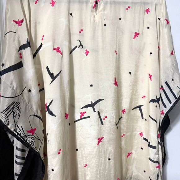 100% Silk Kaftan Top w/ Embroidered Birds – NWT – Luxury Boho - Picture 6 of 10